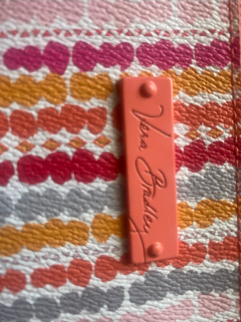 Vera Bradley Pink Coral Orange Gray Stripe Wristlet Clutch - Picture 2 of 5
